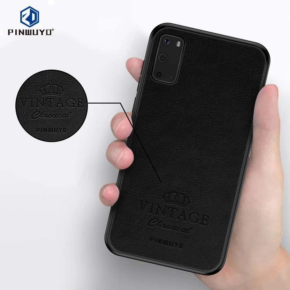 PINWUYO Pin Rui Series PU Leather Coated PC + TPU Phone Shell for Samsung Galaxy S20 4G/S20 5G - Black - 4