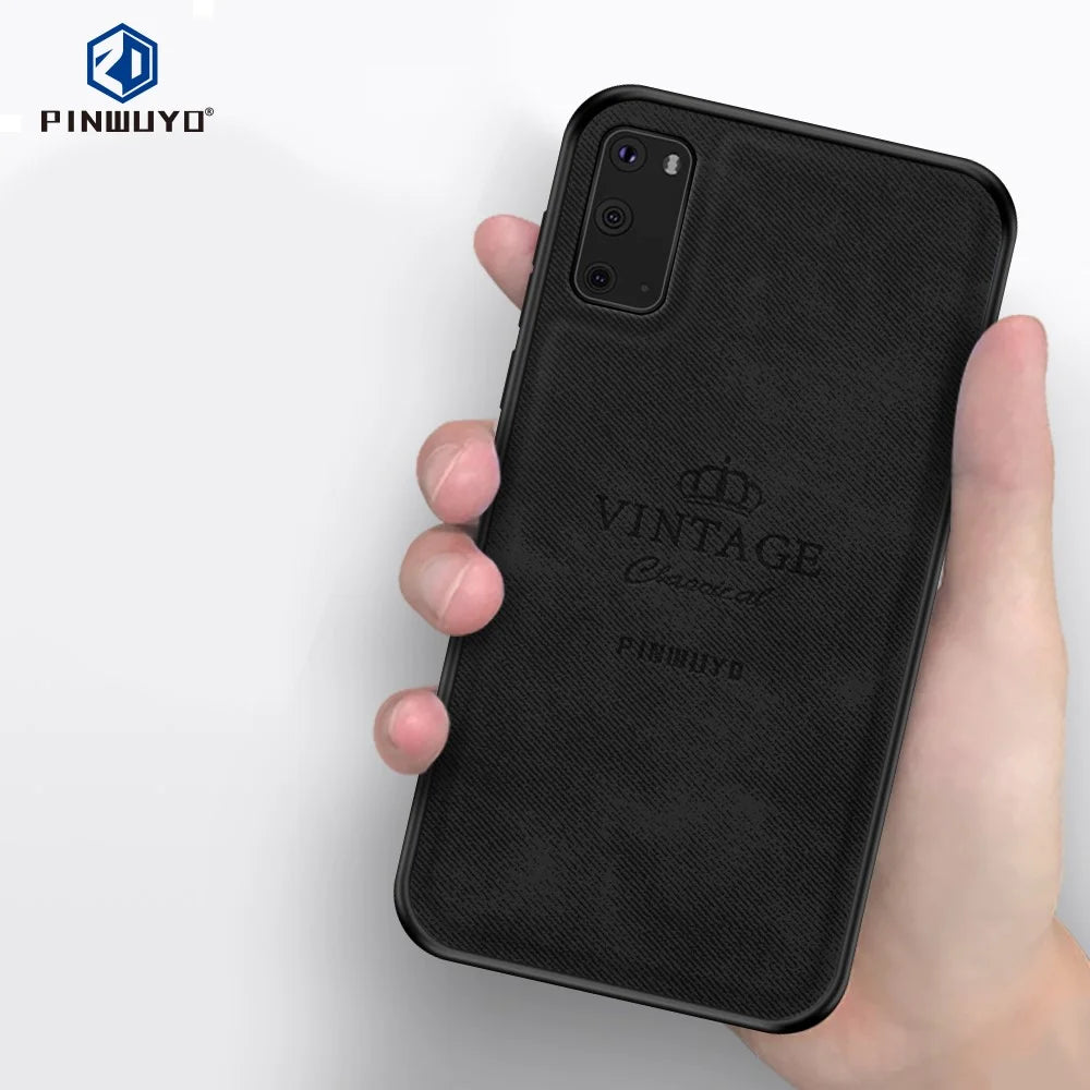 PINWUYO Honorable Series PU Leather Coated PC + TPU Hybrid Case for Samsung Galaxy S20 4G/S20 5G - Black - 3