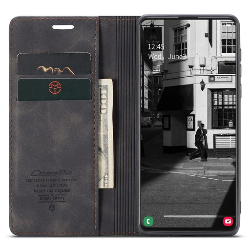 CASEME 013 Series Auto-absorbed Leather Wallet Automatic Closing Stand Case for Samsung Galaxy A51 - Black - 2
