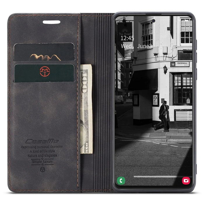 CASEME 013 Series Auto-absorbed Leather Wallet Automatic Closing Stand Case for Samsung Galaxy A51 - Black - 2