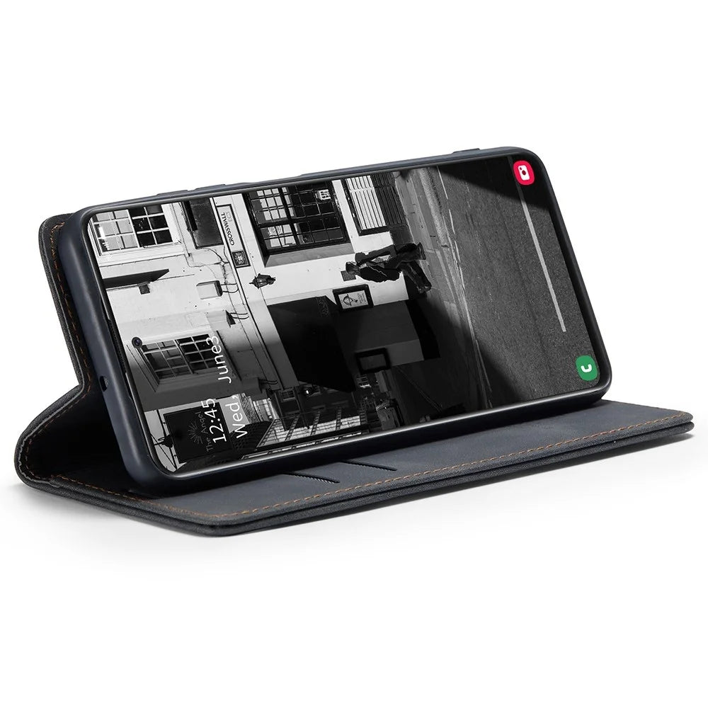 CASEME 013 Series Auto-absorbed Leather Wallet Automatic Closing Stand Case for Samsung Galaxy A51 - Black - 3