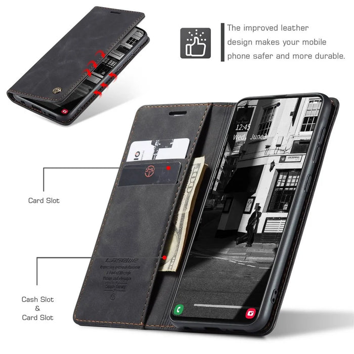 CASEME 013 Series Auto-absorbed Leather Wallet Automatic Closing Stand Case for Samsung Galaxy A51 - Black - 5