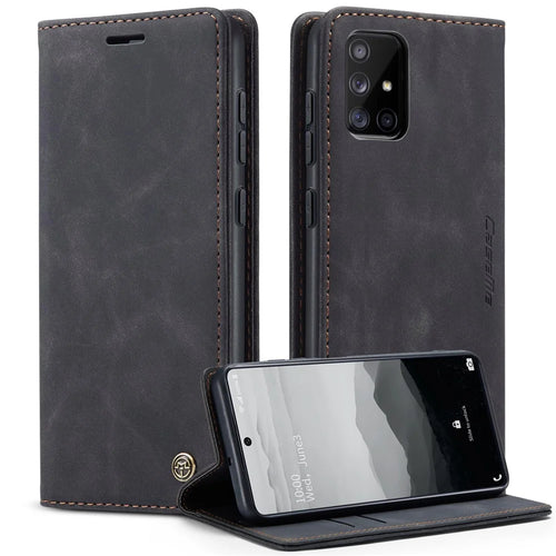 CASEME 013 Series Flip Wallet Leather Phone Cover for Samsung Galaxy A71 - Black - 1