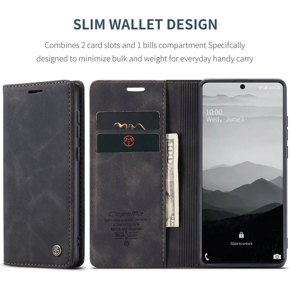 CASEME 013 Series Flip Wallet Leather Phone Cover for Samsung Galaxy A71 - Black - 4