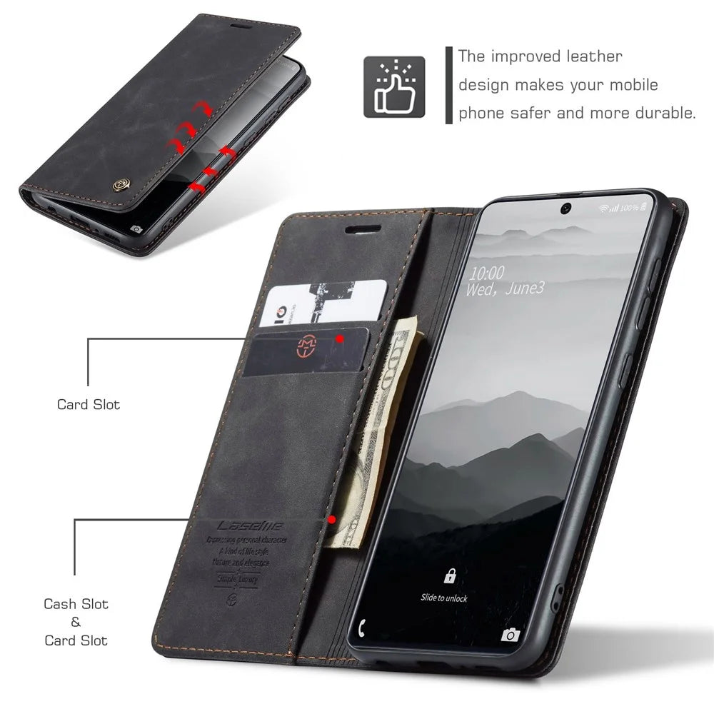 CASEME 013 Series Flip Wallet Leather Phone Cover for Samsung Galaxy A71 - Black - 5