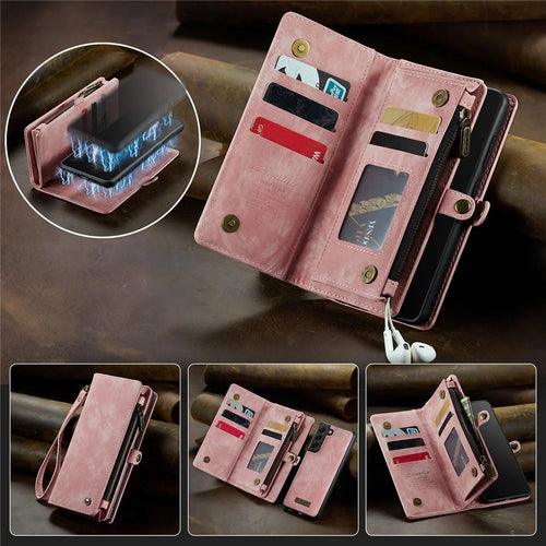 CASEME 008 Series for Samsung Galaxy S20 Plus PU Leather Zipper Wallet Case Detachable Stand Magnetic Phone Cover - Pink - 1