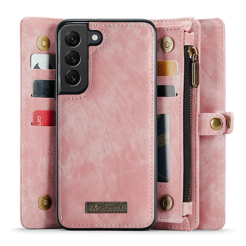 CASEME 008 Series for Samsung Galaxy S20 Plus PU Leather Zipper Wallet Case Detachable Stand Magnetic Phone Cover - Pink - 3