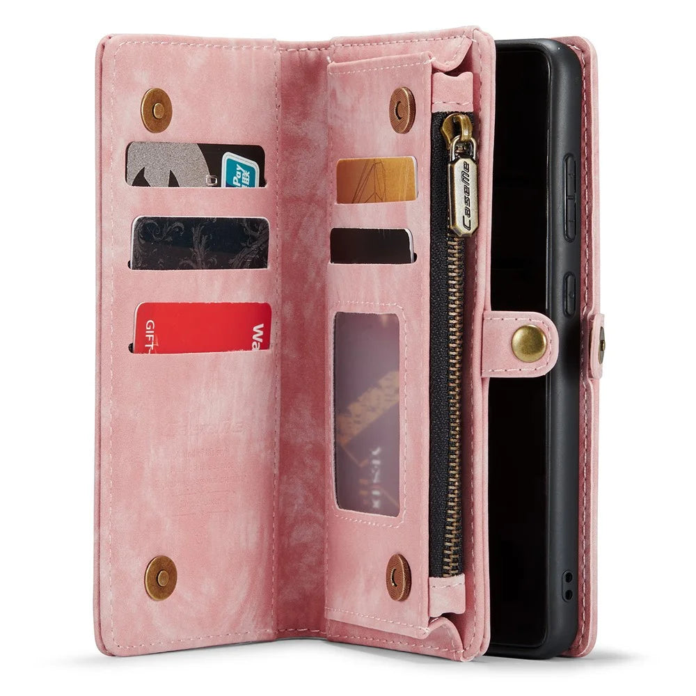 CASEME 008 Series for Samsung Galaxy S20 Plus PU Leather Zipper Wallet Case Detachable Stand Magnetic Phone Cover - Pink - 4