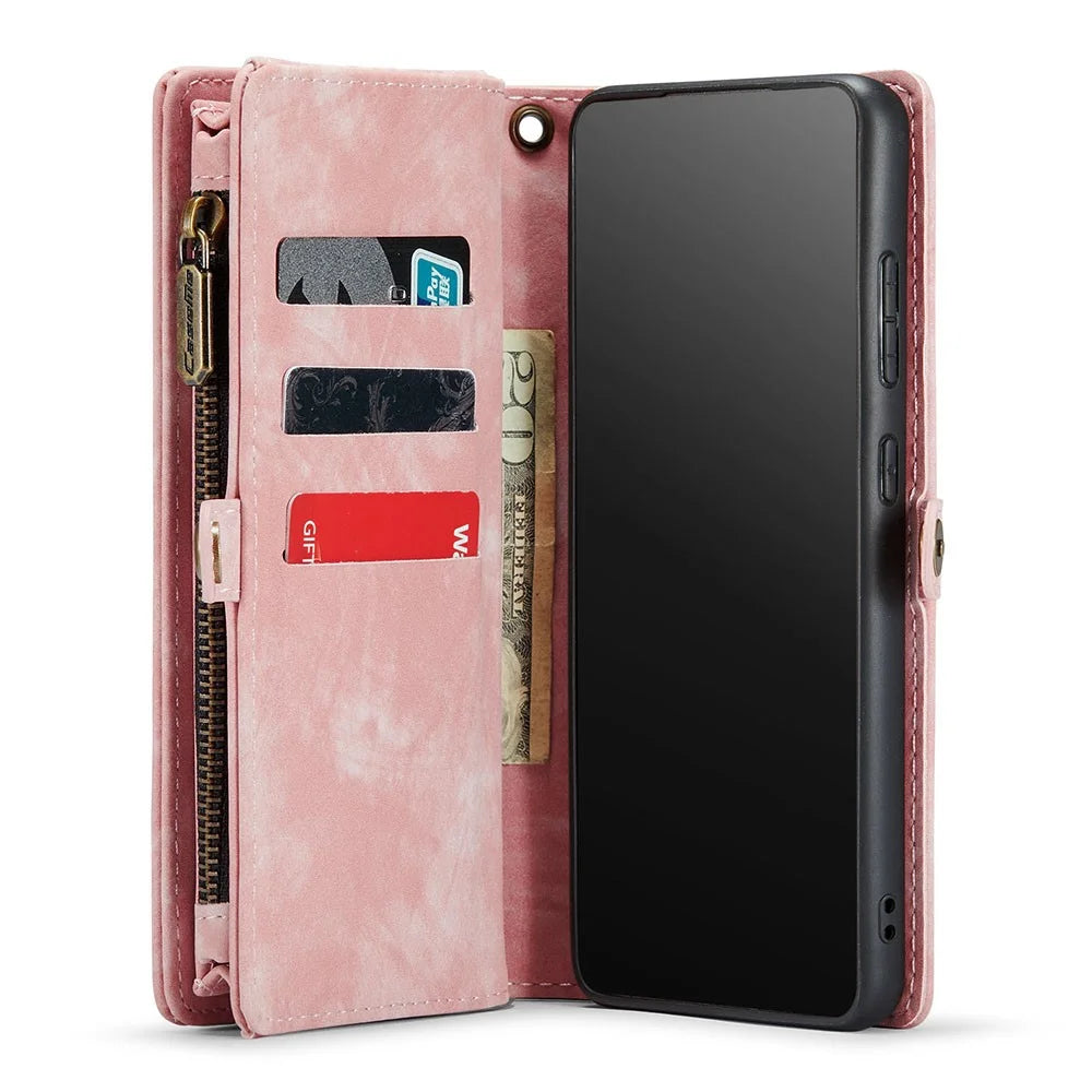 CASEME 008 Series for Samsung Galaxy S20 Plus PU Leather Zipper Wallet Case Detachable Stand Magnetic Phone Cover - Pink - 5
