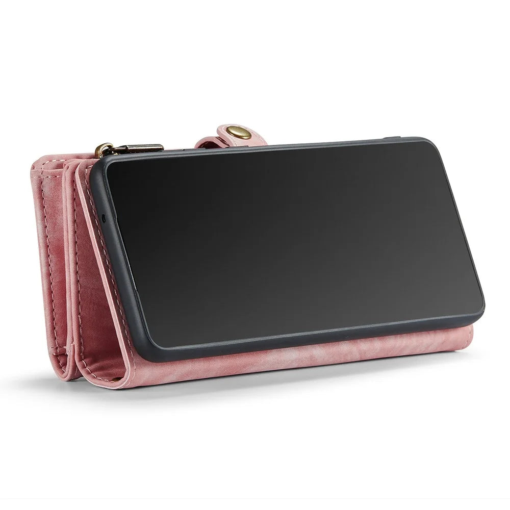 CASEME 008 Series for Samsung Galaxy S20 Plus PU Leather Zipper Wallet Case Detachable Stand Magnetic Phone Cover - Pink - 6