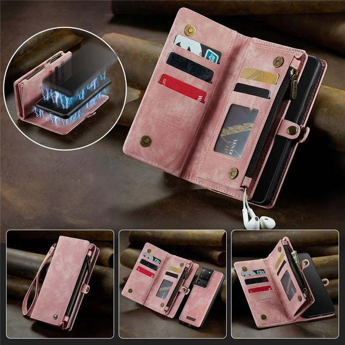 CASEME 008 Series PU Leather Cover for Samsung Galaxy S20 Ultra Wallet Phone Case Shockproof Folio Flip Cover - Pink - 1