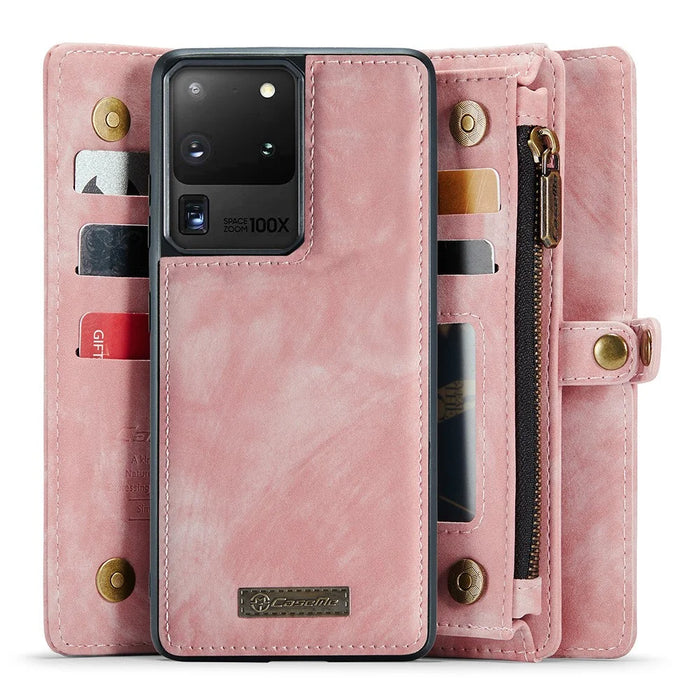 CASEME 008 Series PU Leather Cover for Samsung Galaxy S20 Ultra Wallet Phone Case Shockproof Folio Flip Cover - Pink - 3