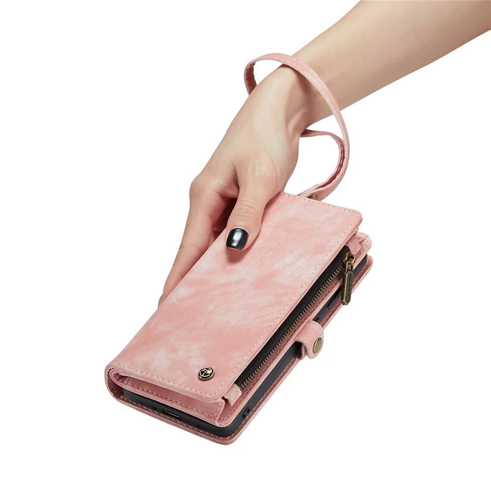 CASEME 008 Series PU Leather Cover for Samsung Galaxy S20 Ultra Wallet Phone Case Shockproof Folio Flip Cover - Pink - 7