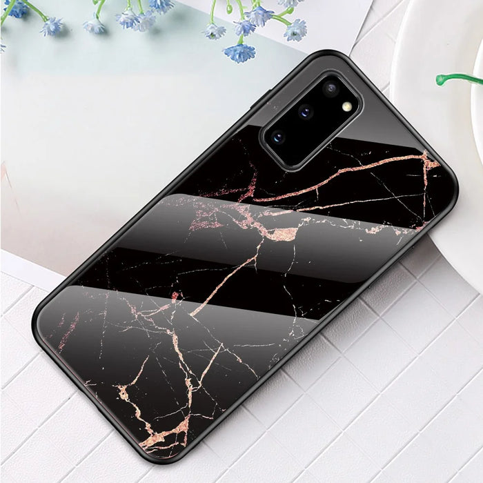 Marble Grain Pattern Tempered Glass PC + TPU Phone Case for Samsung Galaxy S20 4G/S20 5G - Black/Gold - 1