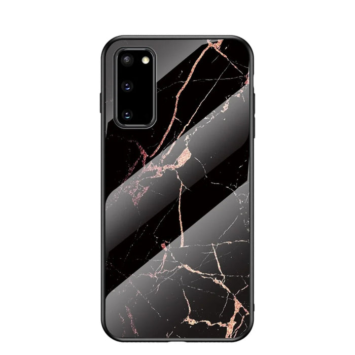 Marble Grain Pattern Tempered Glass PC + TPU Phone Case for Samsung Galaxy S20 4G/S20 5G - Black/Gold - 2