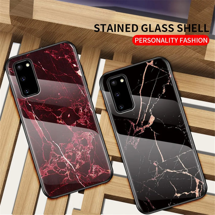 Marble Grain Pattern Tempered Glass PC + TPU Phone Case for Samsung Galaxy S20 4G/S20 5G - Black/Gold - 3