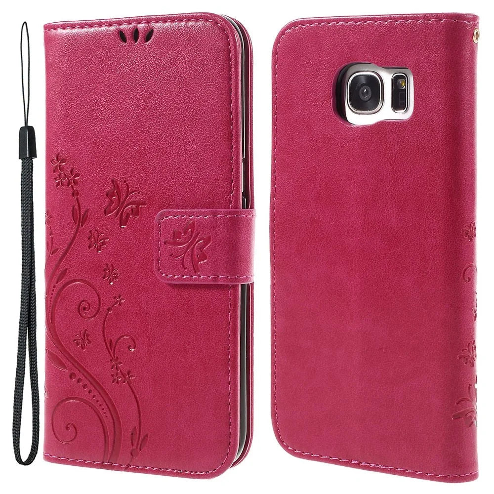 Butterfly Wallet Leather Protective Case for Samsung Galaxy S7 edge G935 with Handy Strap - Red - 1