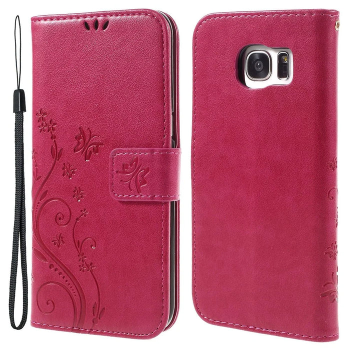 Butterfly Wallet Leather Protective Case for Samsung Galaxy S7 edge G935 with Handy Strap - Red - 1