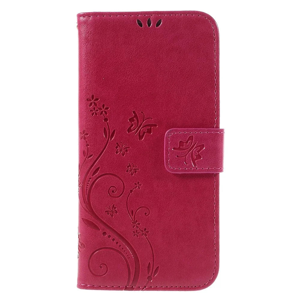 Butterfly Wallet Leather Protective Case for Samsung Galaxy S7 edge G935 with Handy Strap - Red - 2