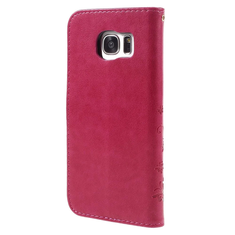 Butterfly Wallet Leather Protective Case for Samsung Galaxy S7 edge G935 with Handy Strap - Red - 3