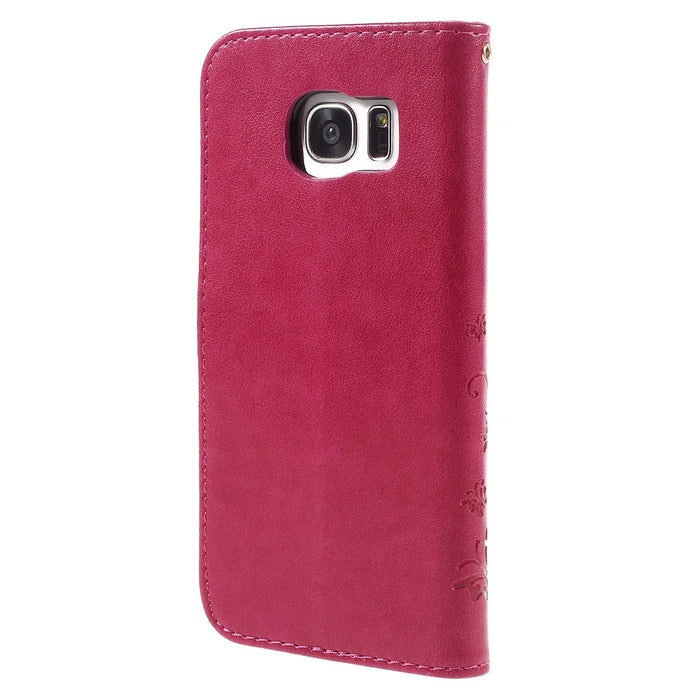Butterfly Wallet Leather Protective Case for Samsung Galaxy S7 edge G935 with Handy Strap - Red - 3