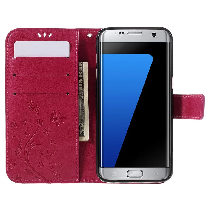 Butterfly Wallet Leather Protective Case for Samsung Galaxy S7 edge G935 with Handy Strap - Red - 6