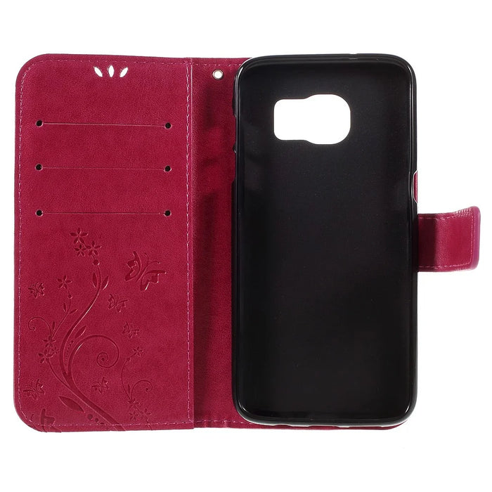 Butterfly Wallet Leather Protective Case for Samsung Galaxy S7 edge G935 with Handy Strap - Red - 7