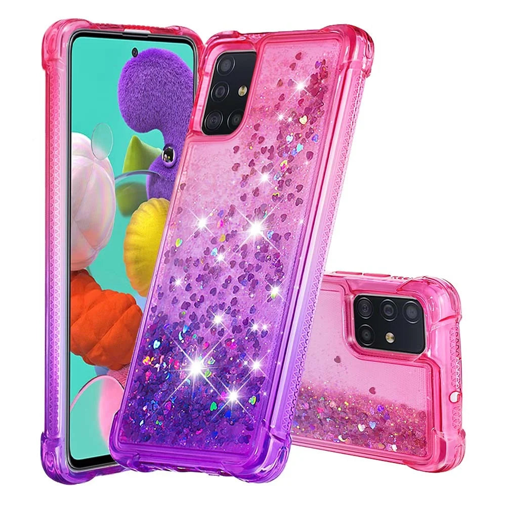 Gradient Glitter Powder Quicksand TPU Case Phone Shell for Samsung Galaxy A51 - Rose/Purple - 1