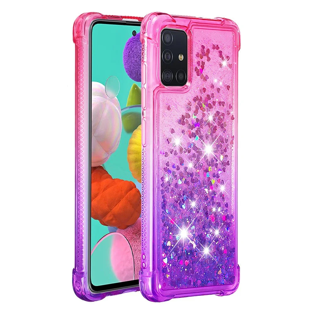 Gradient Glitter Powder Quicksand TPU Case Phone Shell for Samsung Galaxy A51 - Rose/Purple - 3
