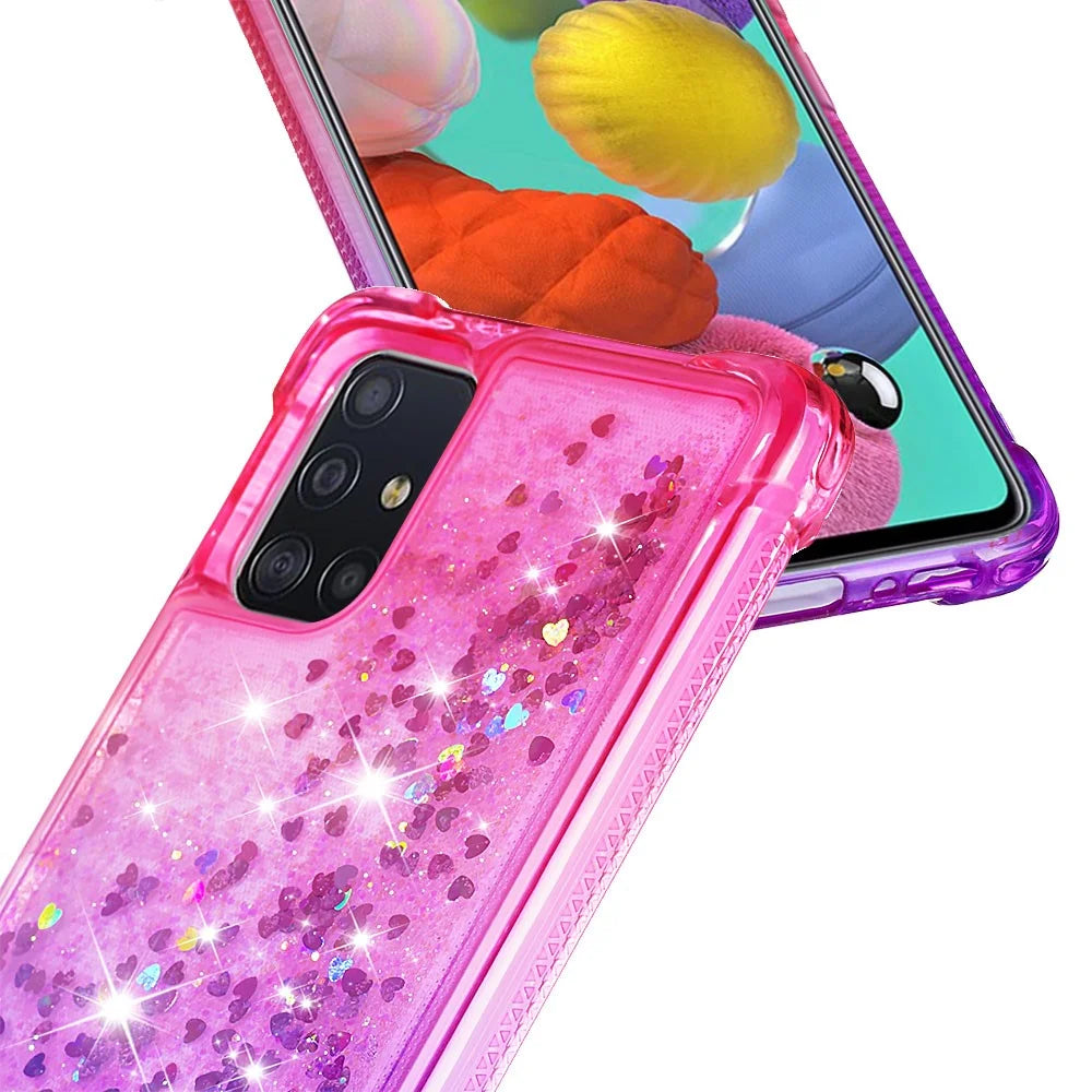 Gradient Glitter Powder Quicksand TPU Case Phone Shell for Samsung Galaxy A51 - Rose/Purple - 5