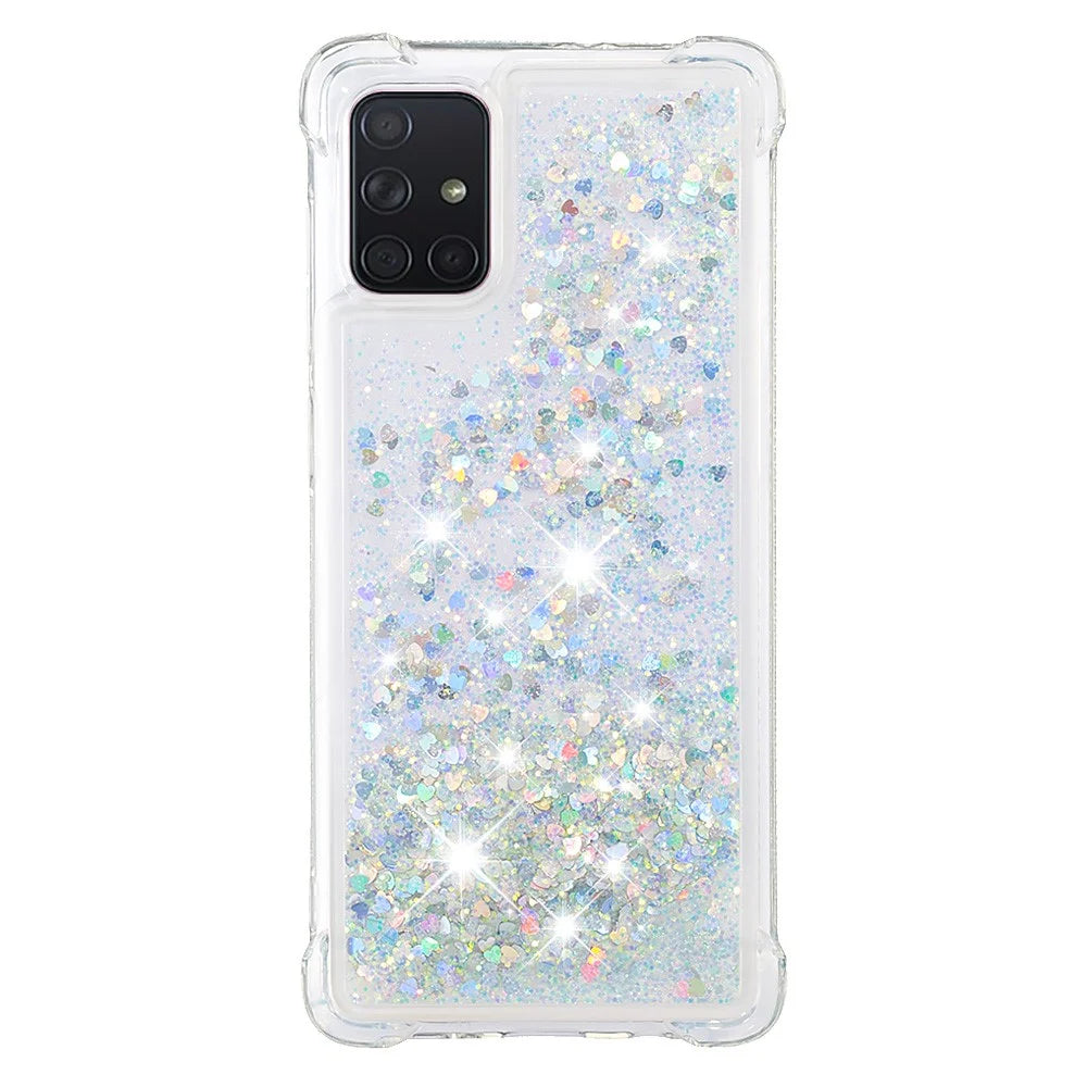 Liquid Glitter Powder Quicksand Shockproof TPU Case for Samsung Galaxy A71 - Silver Love Hearts - 3