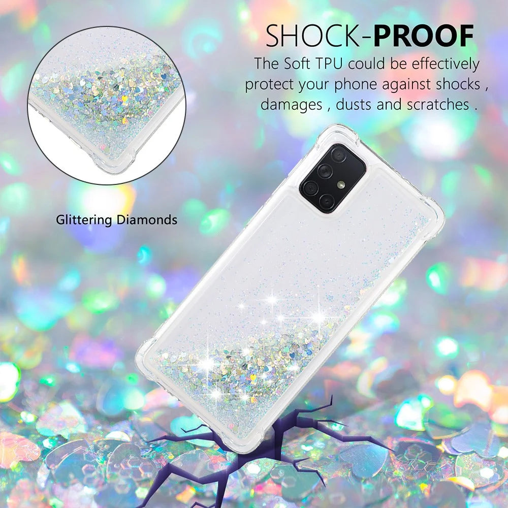 Liquid Glitter Powder Quicksand Shockproof TPU Case for Samsung Galaxy A71 - Silver Love Hearts - 4