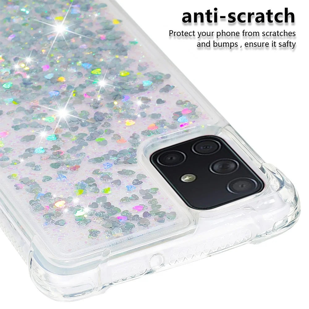 Liquid Glitter Powder Quicksand Shockproof TPU Case for Samsung Galaxy A71 - Silver Love Hearts - 5