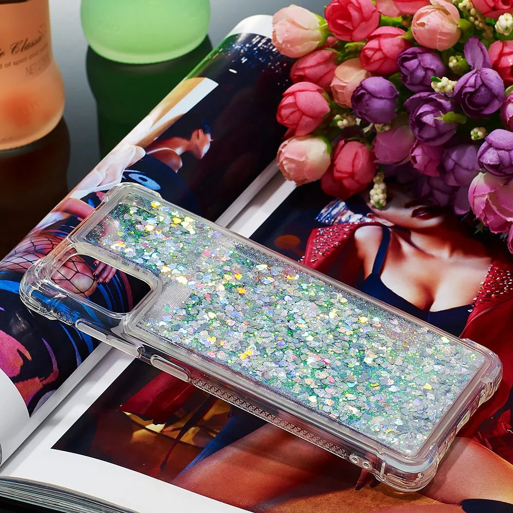 Liquid Glitter Powder Quicksand Shockproof TPU Case for Samsung Galaxy A71 - Silver Love Hearts - 7