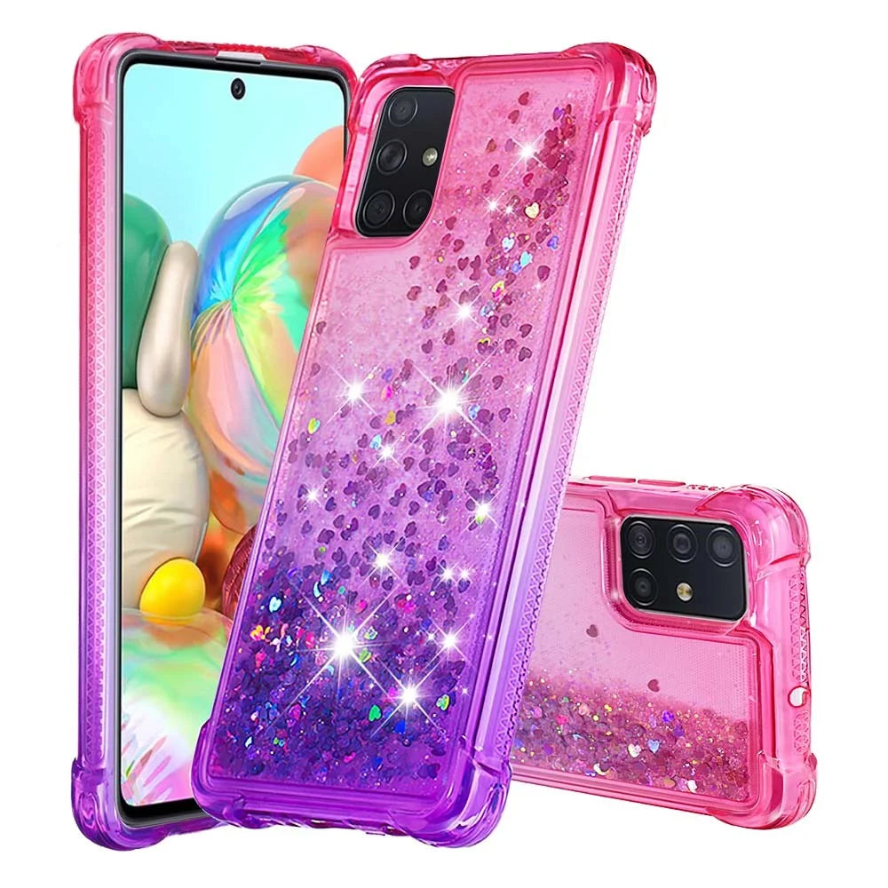Gradient Glitter Powder Quicksand TPU Cell Phone Case for Samsung Galaxy A71 - Rose/Purple - 1