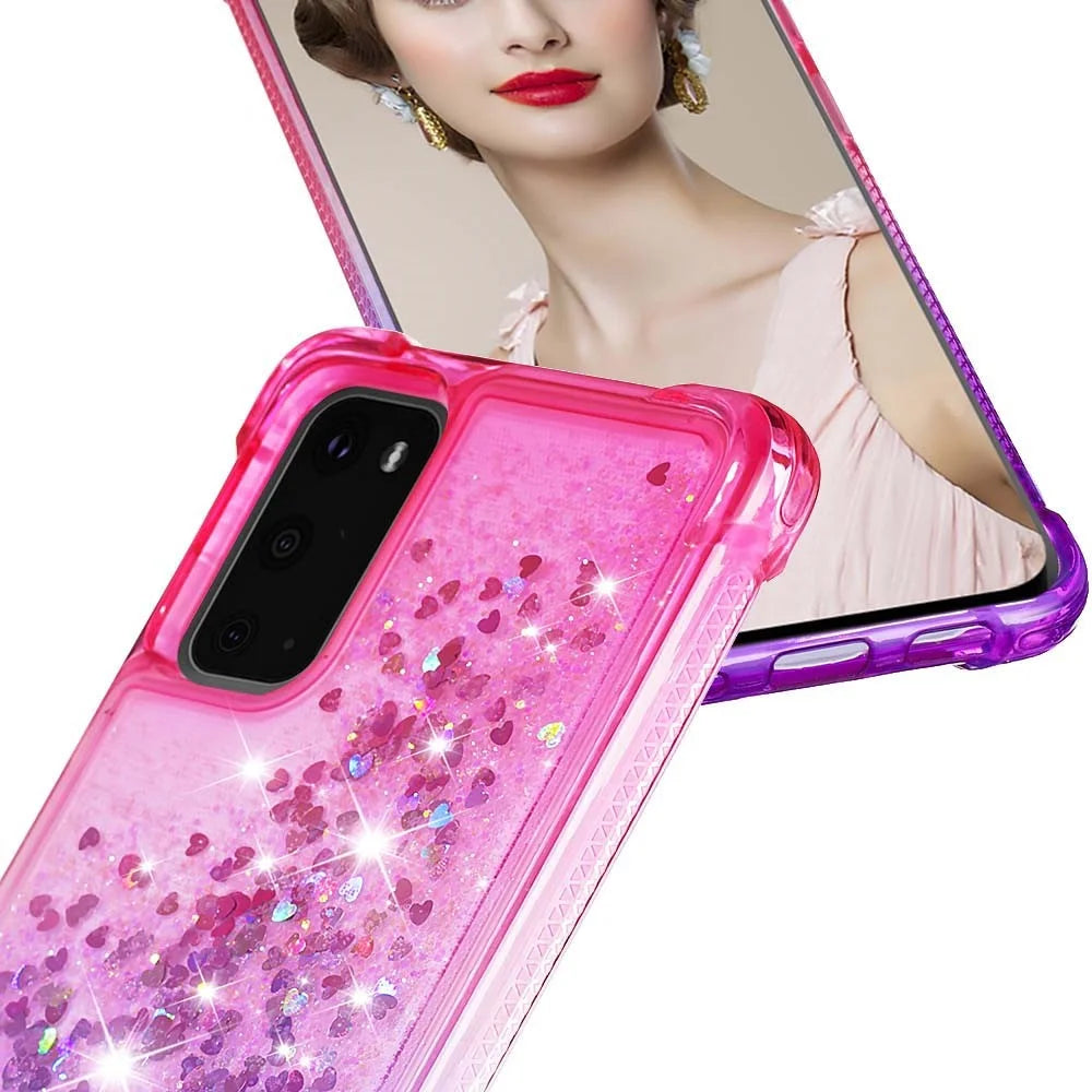 Gradient Glitter Powder Quicksand TPU Case for Samsung Galaxy S20 4G/S20 5G - Rose / Purple - 5