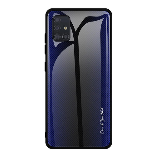 Carbon Fibre Texture Glass Back + TPU Combo Shell Case for Samsung Galaxy A51 - Dark Blue - 1