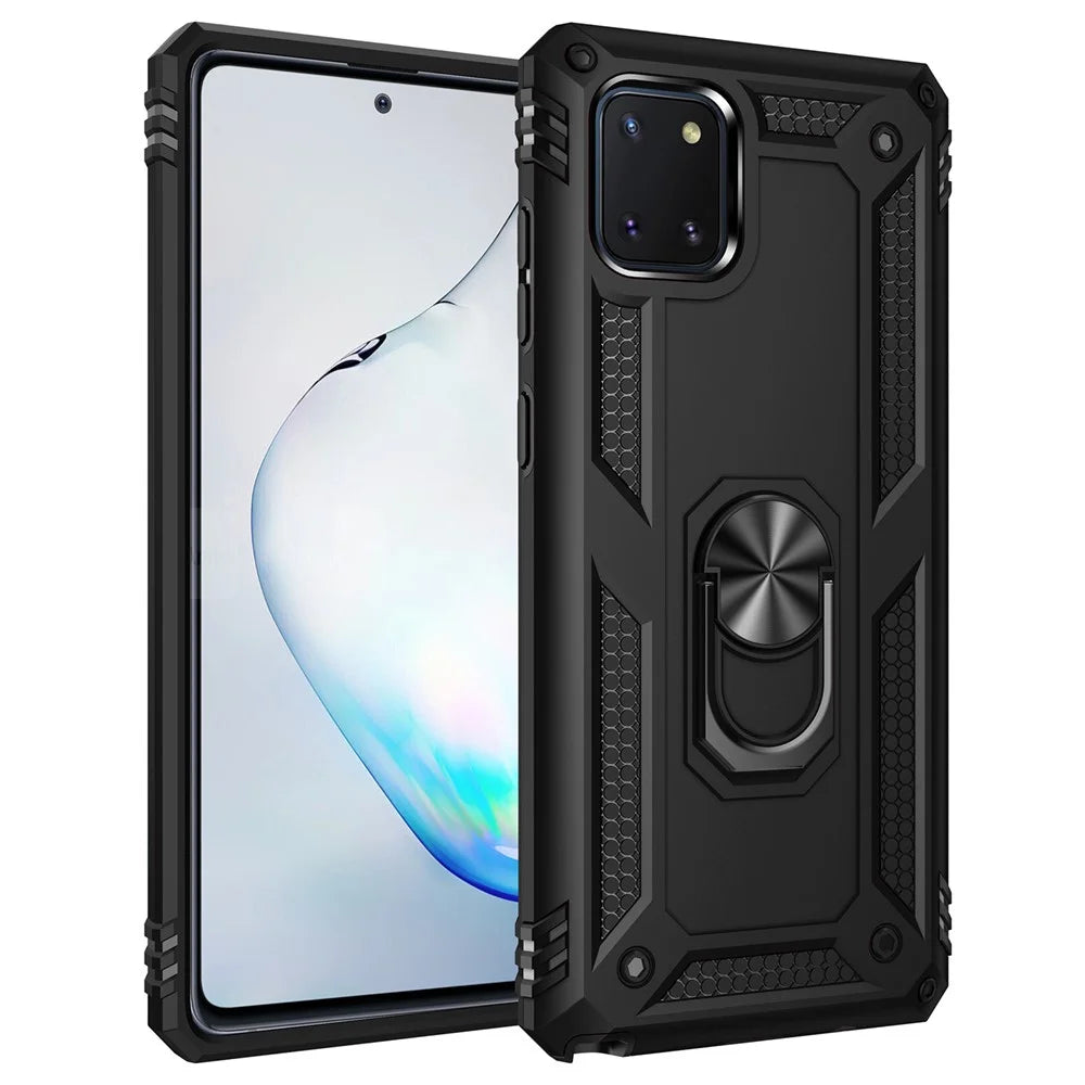 PC TPU Combo Kickstand Armor Cell Phone Cover for Samsung Galaxy A81/Note 10 Lite/M60S - Black - 1