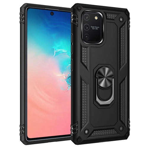 Ring Kickstand Armor Case PC TPU Combo Mobile Shell for Samsung Galaxy A91/S10 Lite/M80S - Black - 1