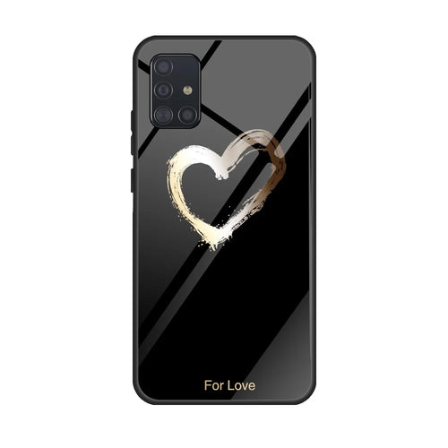 Printing Surface Glass Back + TPU Cell Phone Case for Samsung Galaxy A51 - Black/For Love - 1