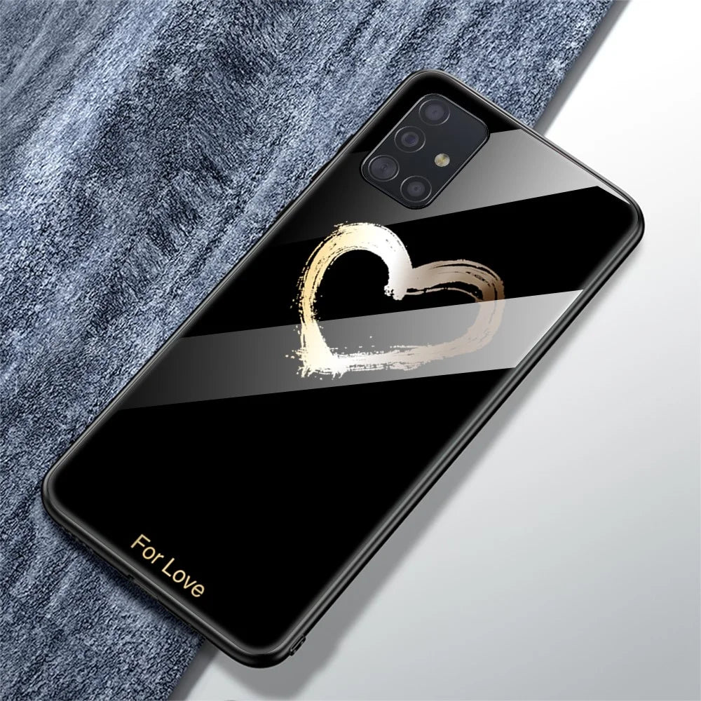 Printing Surface Glass Back + TPU Cell Phone Case for Samsung Galaxy A51 - Black/For Love - 2