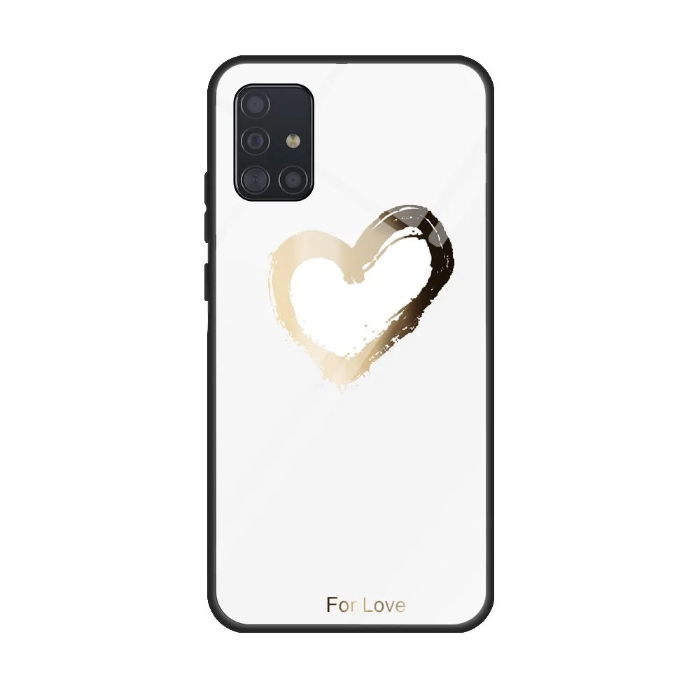 Printing Surface Glass Back + TPU Cell Phone Case for Samsung Galaxy A71 - White/For Love - 1