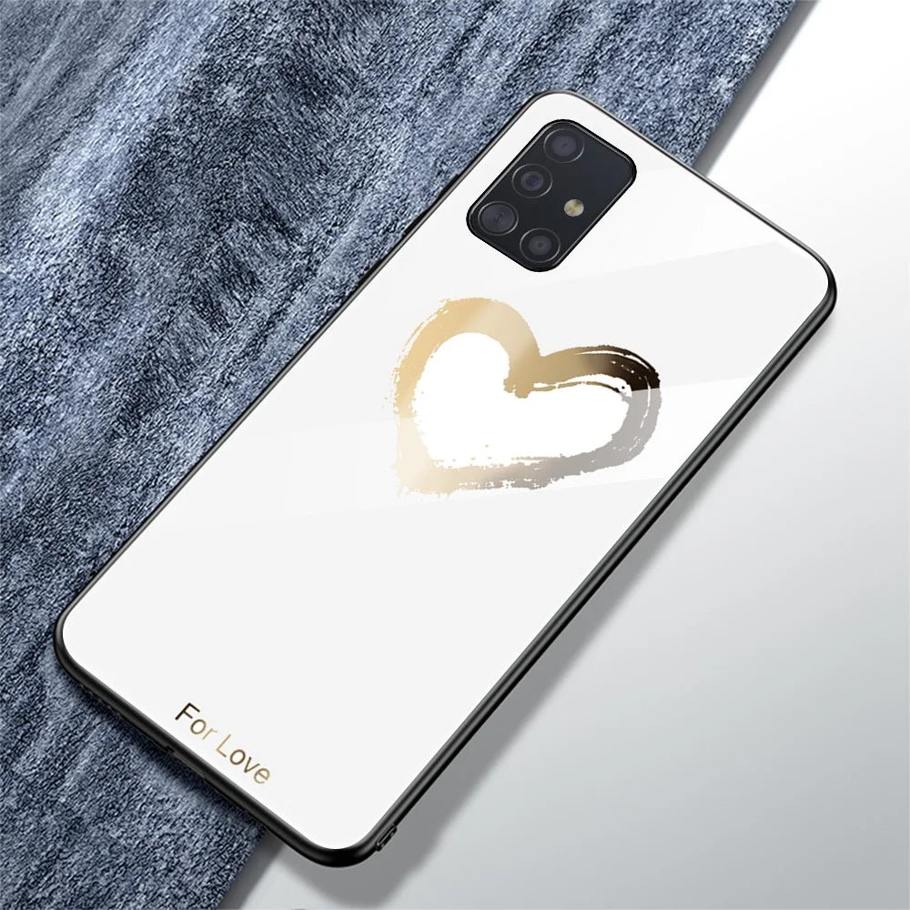 Printing Surface Glass Back + TPU Cell Phone Case for Samsung Galaxy A71 - White/For Love - 2