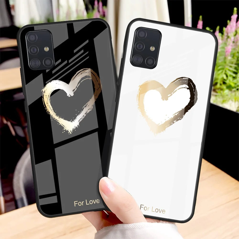 Printing Surface Glass Back + TPU Cell Phone Case for Samsung Galaxy A71 - White/For Love - 3