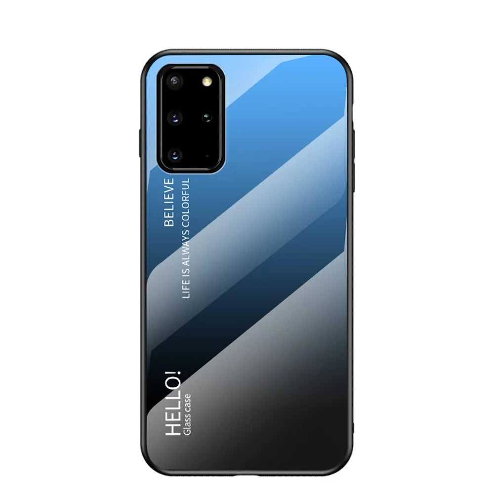 Gradient Color Tempered Glass + PC + TPU Case for Samsung Galaxy S20 Plus - Blue / Black - 1