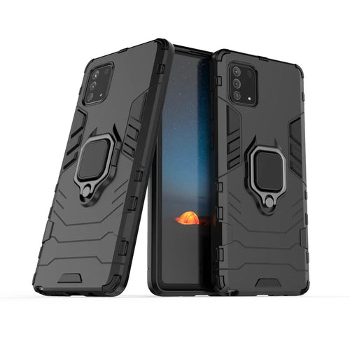 With Ring Holder Kickstand PC+TPU Cover for Samsung Galaxy A91 / S10 Lite - Black - 1