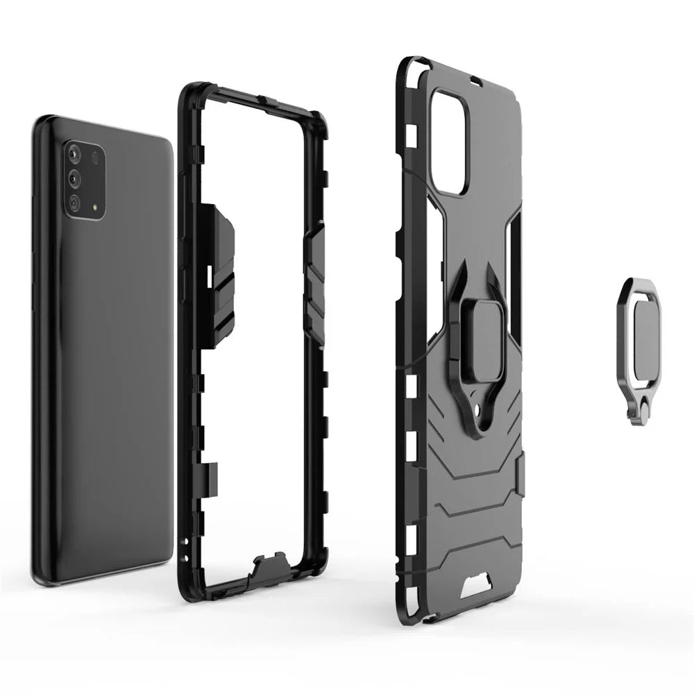 With Ring Holder Kickstand PC+TPU Cover for Samsung Galaxy A91 / S10 Lite - Black - 2