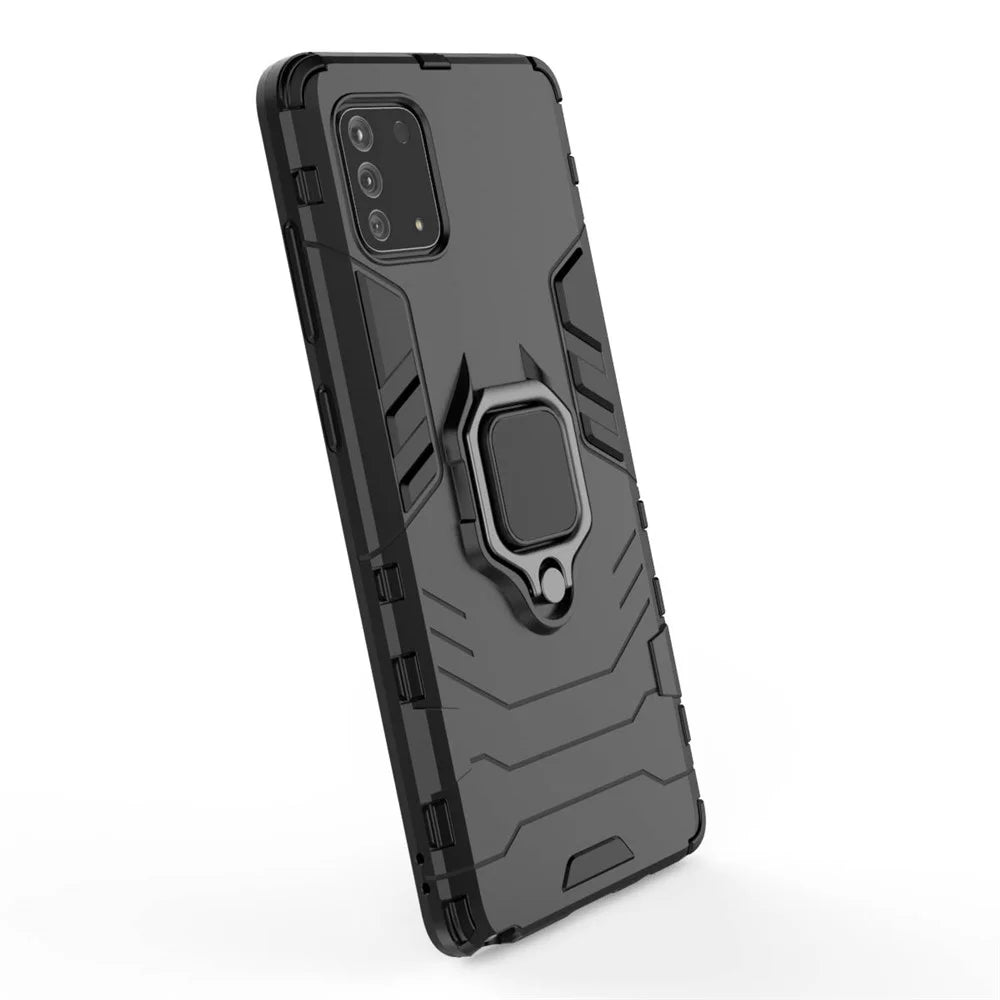 With Ring Holder Kickstand PC+TPU Cover for Samsung Galaxy A91 / S10 Lite - Black - 4