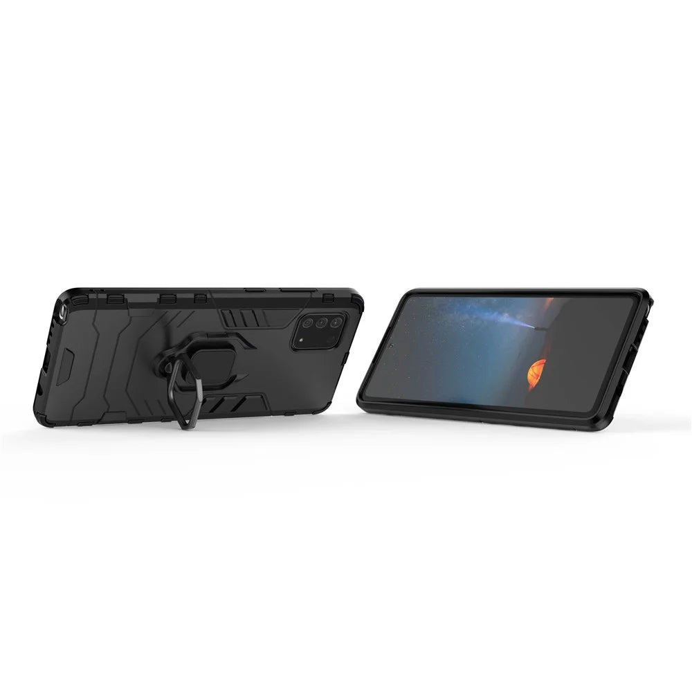 With Ring Holder Kickstand PC+TPU Cover for Samsung Galaxy A91 / S10 Lite - Black - 6