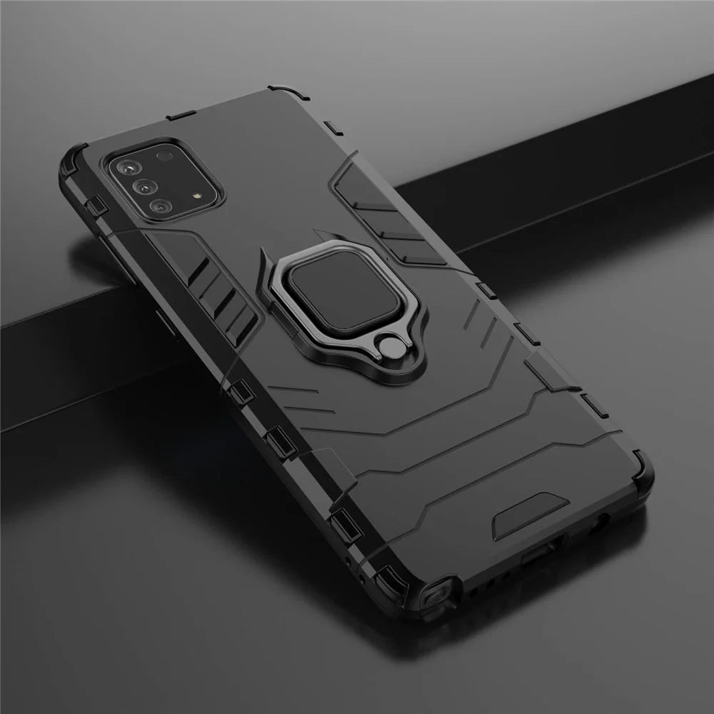 With Ring Holder Kickstand PC+TPU Cover for Samsung Galaxy A91 / S10 Lite - Black - 7